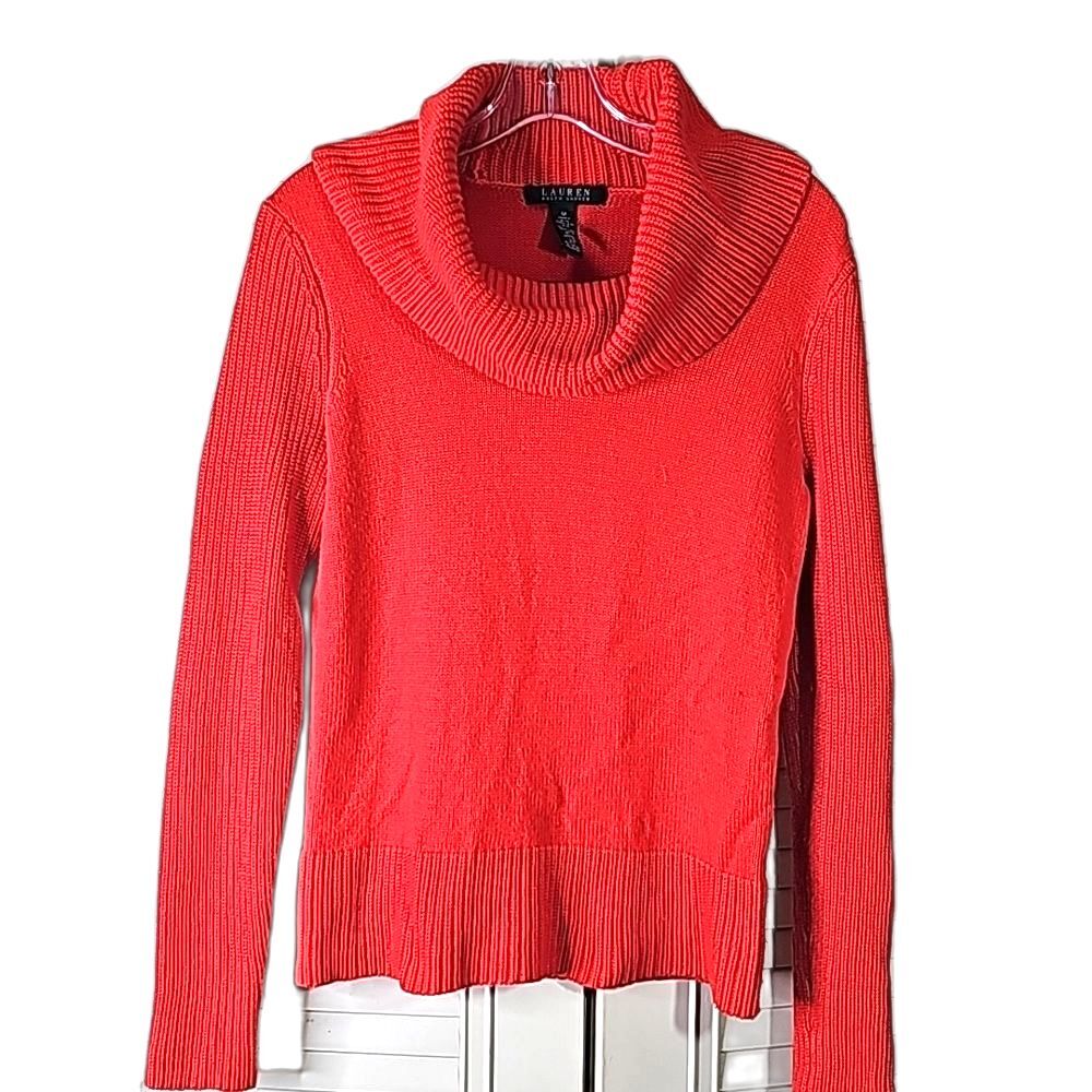 Sweater by Lauren Ralph Lauren Cowl Neck Orange Size Medium